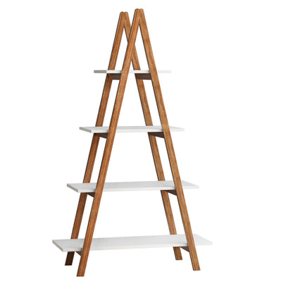 A-frame Solid Bamboo Ladder Bookshelf 4 Tier Open Display Storage Rack For Home Office