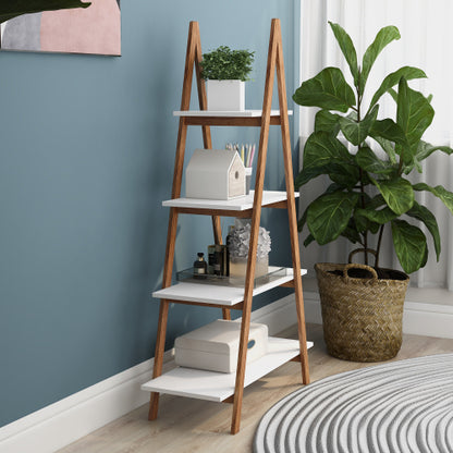 A-frame Solid Bamboo Ladder Bookshelf 4 Tier Open Display Storage Rack For Home Office