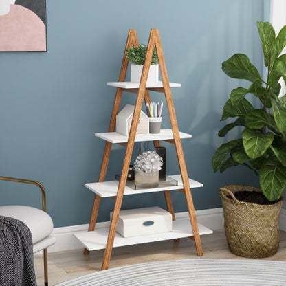 A-frame Solid Bamboo Ladder Bookshelf 4 Tier Open Display Storage Rack For Home Office