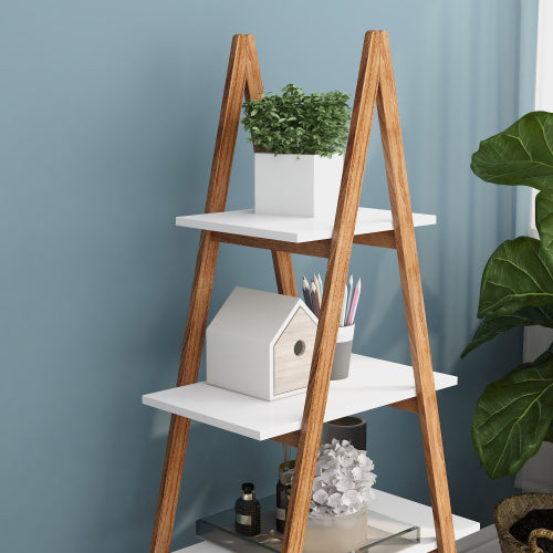 A-frame Solid Bamboo Ladder Bookshelf 4 Tier Open Display Storage Rack For Home Office