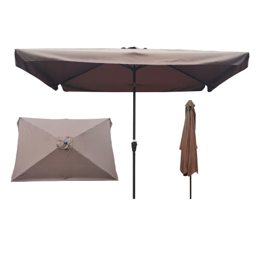 10 x 6.5ft Rectangular Patio Umbrella Outdoor Market Umbrellas with Crank and Push Button Tilt for Garden Swimming Pool Market