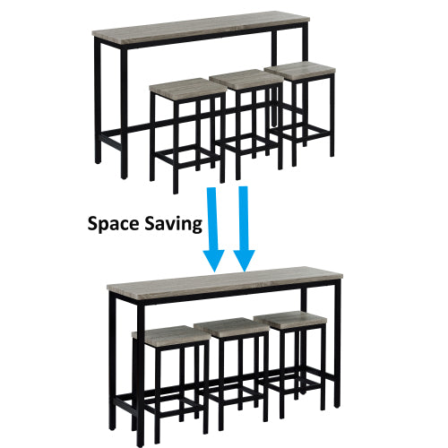 4-Piece Gray Counter Height Set, 60.2inch  Table & 3 Stools