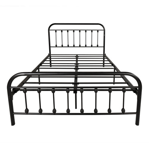 Metal Platform Bed Frame, Victorian Style Headboard/Footboard/Under Bed Storage/No Box Spring Needed/Full Size Black