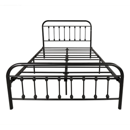 Metal Platform Bed Frame, Victorian Style Headboard/Footboard/Under Bed Storage/No Box Spring Needed/Full Size Black
