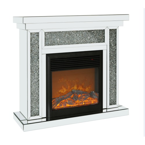 10 inches wide X 10 inches deep X 32 inches high English inch acrylic diamond mirror wall furnace frame with two side pillars, independent fireplace frame with built-in filling material: acrylic high
