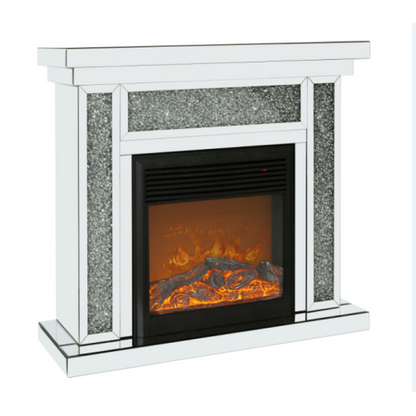 10 inches wide X 10 inches deep X 32 inches high English inch acrylic diamond mirror wall furnace frame with two side pillars, independent fireplace frame with built-in filling material: acrylic high