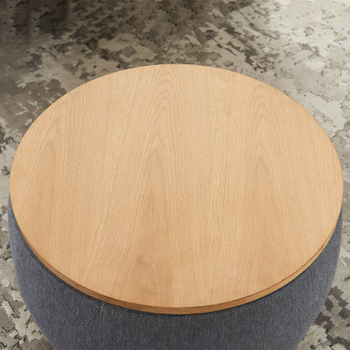 Dark Grey Round Linen Storage Ottoman, 2-in-1 Multi-Functional Footrest & End Table, 25.5 inch x25.5 inch x14.5 inch