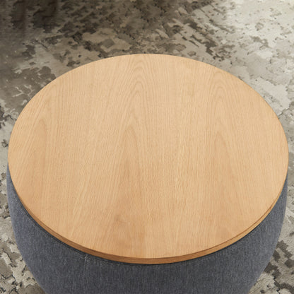 Dark Grey Round Linen Storage Ottoman, 2-in-1 Multi-Functional Footrest & End Table, 25.5 inch x25.5 inch x14.5 inch