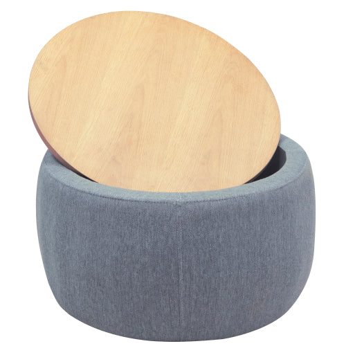 Dark Grey Round Linen Storage Ottoman, 2-in-1 Multi-Functional Footrest & End Table, 25.5 inch x25.5 inch x14.5 inch