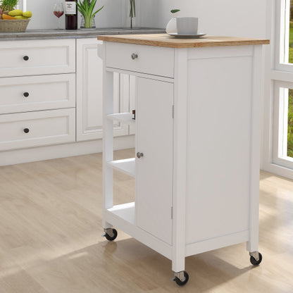 Mobile Rubber Wood Top Kitchen Island Cart With Towel Rack Lockable Universal Wheels