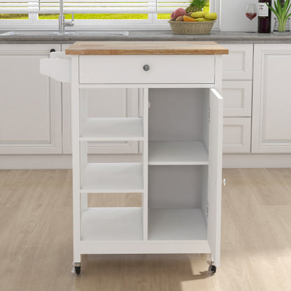 Mobile Rubber Wood Top Kitchen Island Cart With Towel Rack Lockable Universal Wheels