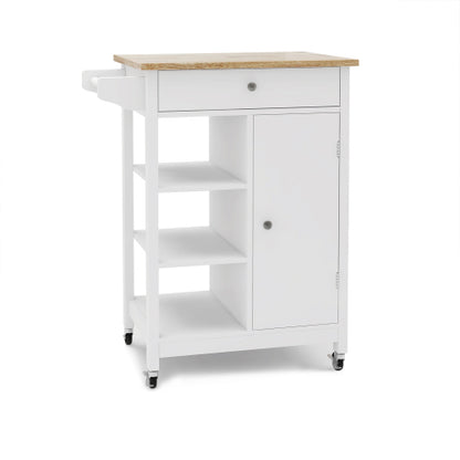 Mobile Rubber Wood Top Kitchen Island Cart With Towel Rack Lockable Universal Wheels