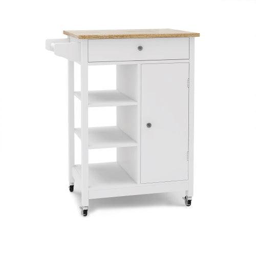 Mobile Rubber Wood Top Kitchen Island Cart With Towel Rack Lockable Universal Wheels