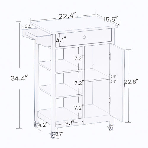 Mobile Rubber Wood Top Kitchen Island Cart With Towel Rack Lockable Universal Wheels