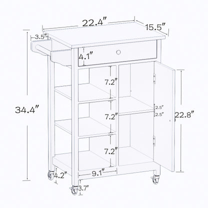Mobile Rubber Wood Top Kitchen Island Cart With Towel Rack Lockable Universal Wheels