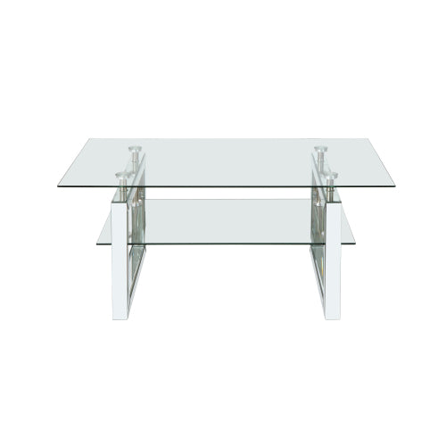 39.4inch  2-Tier Tempered Glass Mirror Coffee Table