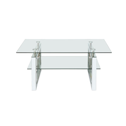 39.4inch  2-Tier Tempered Glass Mirror Coffee Table