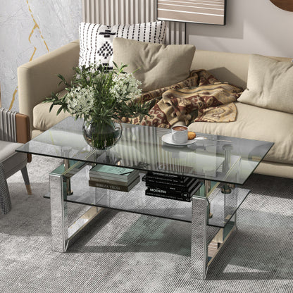 39.4inch  2-Tier Tempered Glass Mirror Coffee Table