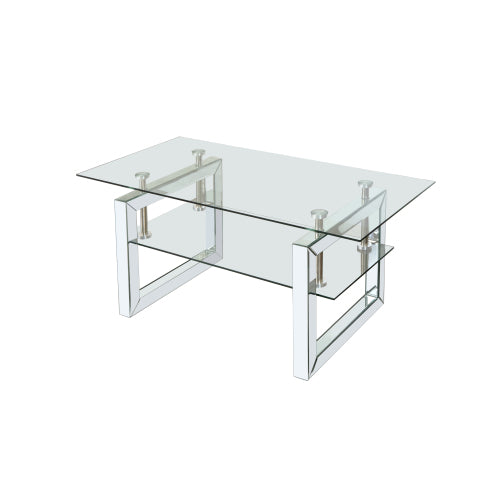 39.4inch  2-Tier Tempered Glass Mirror Coffee Table
