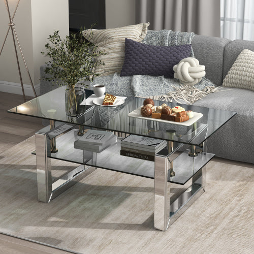 39.4inch  2-Tier Tempered Glass Mirror Coffee Table