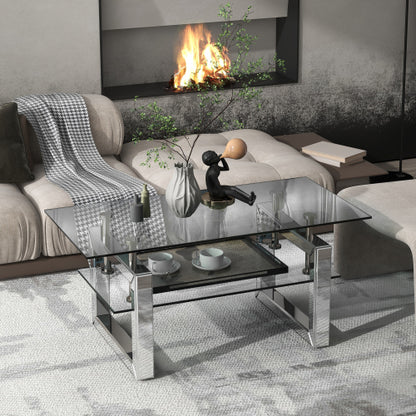 39.4inch  2-Tier Tempered Glass Mirror Coffee Table