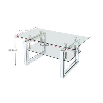 39.4inch  2-Tier Tempered Glass Mirror Coffee Table