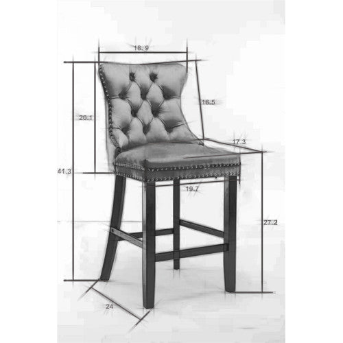 Contemporary Velvet Upholstered Barstools with Button Tufted Decoration and Wooden Legs, and Chrome Nailhead Trim, Leisure Style Bar Chairs,Bar stools, Set of 2 (Black)