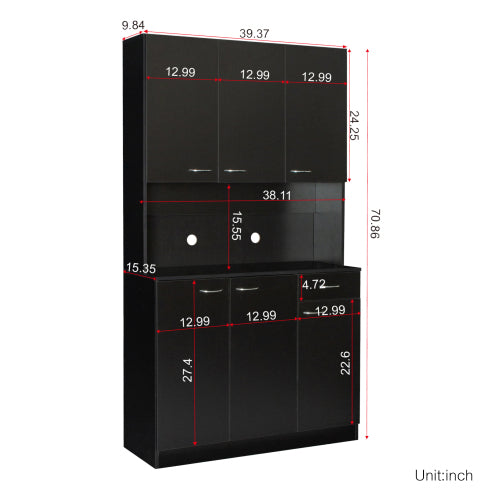 70.87 Inch Tall Black Multi-door Combined Storage Wardrobe Cabinet