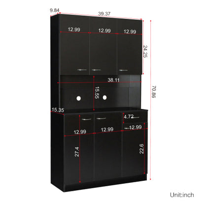 70.87 Inch Tall Black Multi-door Combined Storage Wardrobe Cabinet
