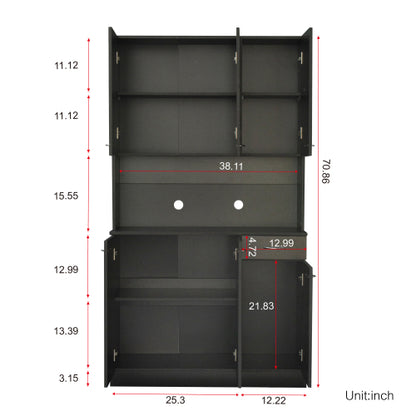 70.87 Inch Tall Black Multi-door Combined Storage Wardrobe Cabinet