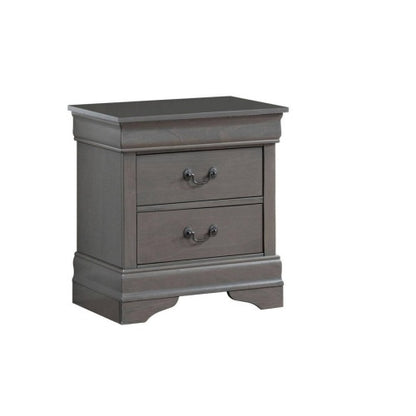 Gray Solid Wood Nightstand with 1 Drawer, English Dovetail Construction and Antique Brass Pulls