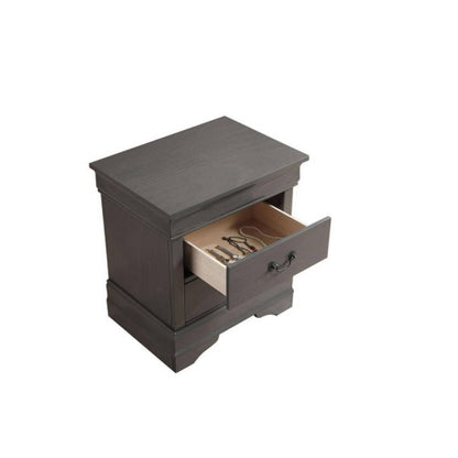Gray Solid Wood Nightstand with 1 Drawer, English Dovetail Construction and Antique Brass Pulls