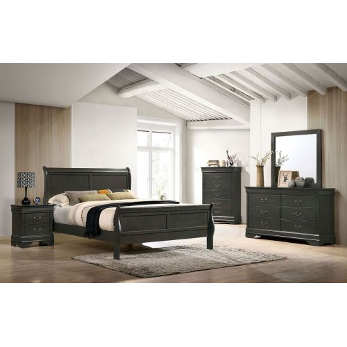 Gray Solid Wood Nightstand with 1 Drawer, English Dovetail Construction and Antique Brass Pulls