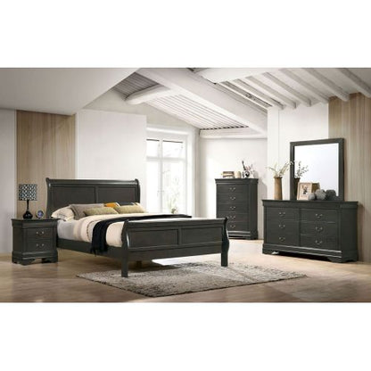 Gray Solid Wood Nightstand with 1 Drawer, English Dovetail Construction and Antique Brass Pulls