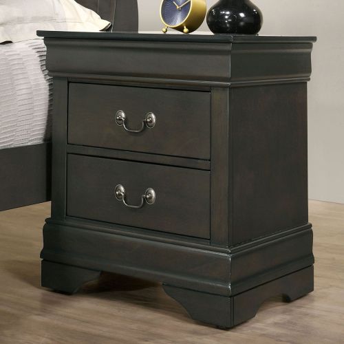 Gray Solid Wood Nightstand with 1 Drawer, English Dovetail Construction and Antique Brass Pulls