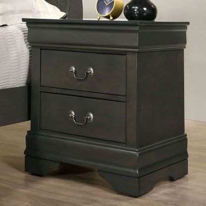 Gray Solid Wood Nightstand with 1 Drawer, English Dovetail Construction and Antique Brass Pulls