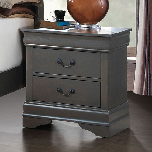 Gray Solid Wood Nightstand with 1 Drawer, English Dovetail Construction and Antique Brass Pulls