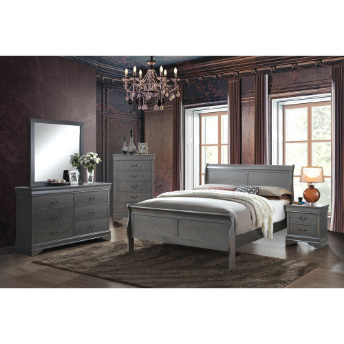 Gray Solid Wood Nightstand with 1 Drawer, English Dovetail Construction and Antique Brass Pulls
