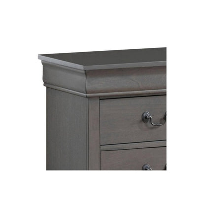 Gray Solid Wood Nightstand with 1 Drawer, English Dovetail Construction and Antique Brass Pulls