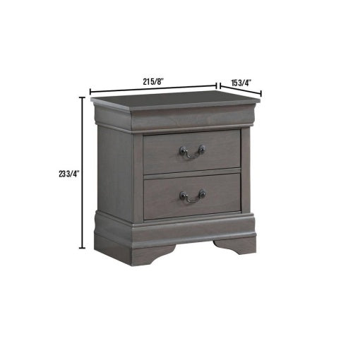 Gray Solid Wood Nightstand with 1 Drawer, English Dovetail Construction and Antique Brass Pulls