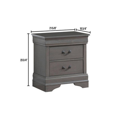 Gray Solid Wood Nightstand with 1 Drawer, English Dovetail Construction and Antique Brass Pulls