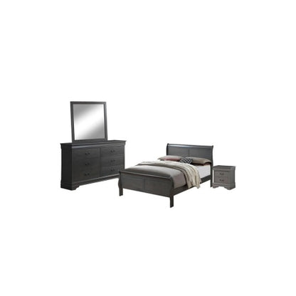 Gray Solid Wood Nightstand with 1 Drawer, English Dovetail Construction and Antique Brass Pulls