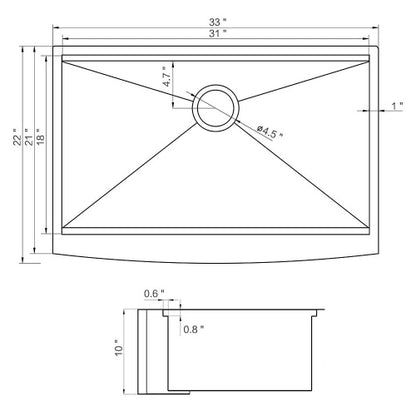 33" L X 22" W Farmhouse Kitchen Sink Matte Black Stainless Steel 33 in.Single Bowl Farmhouse Apron Workstation Kitchen Sink with Accessory Kit
