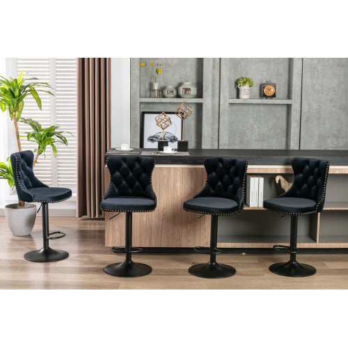 Furniture,Swivel Velvet Barstools Adjusatble Seat Height from 25-33 Inch,17.7 inch base, Modern Upholstered Bar Stools with Backs Comfortable Tufted for Home Pub and Kitchen Island,Black,Set of 2