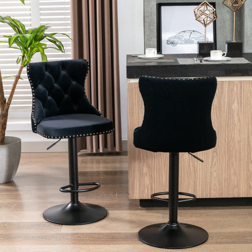 Furniture,Swivel Velvet Barstools Adjusatble Seat Height from 25-33 Inch,17.7 inch base, Modern Upholstered Bar Stools with Backs Comfortable Tufted for Home Pub and Kitchen Island,Black,Set of 2
