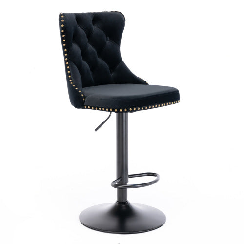 Furniture,Swivel Velvet Barstools Adjusatble Seat Height from 25-33 Inch,17.7 inch base, Modern Upholstered Bar Stools with Backs Comfortable Tufted for Home Pub and Kitchen Island,Black,Set of 2