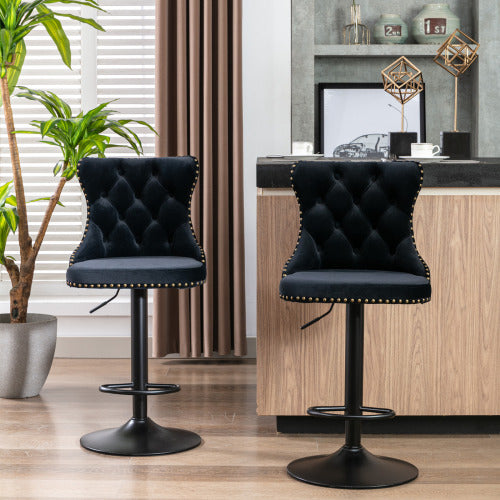 Furniture,Swivel Velvet Barstools Adjusatble Seat Height from 25-33 Inch,17.7 inch base, Modern Upholstered Bar Stools with Backs Comfortable Tufted for Home Pub and Kitchen Island,Black,Set of 2