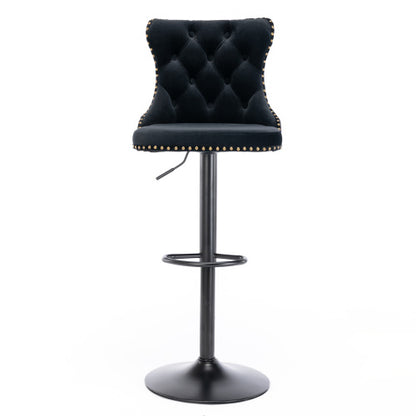 Furniture,Swivel Velvet Barstools Adjusatble Seat Height from 25-33 Inch,17.7 inch base, Modern Upholstered Bar Stools with Backs Comfortable Tufted for Home Pub and Kitchen Island,Black,Set of 2