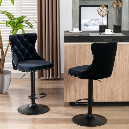 Furniture,Swivel Velvet Barstools Adjusatble Seat Height from 25-33 Inch,17.7 inch base, Modern Upholstered Bar Stools with Backs Comfortable Tufted for Home Pub and Kitchen Island,Black,Set of 2