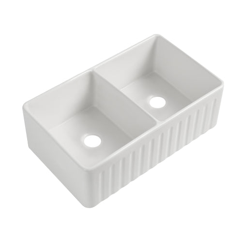 Fireclay 33" L X 20" W Double Basin Farmhouse Kitchen Sink With Grid And Strainer